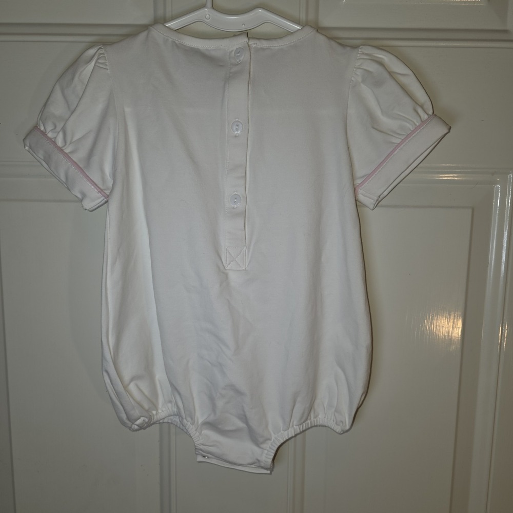 NWT Smocked Polkadot Bubble Romper Girl's Size 24 Mo Ready For Personalization - Picture 6 of 8